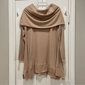 Soft Surroundings Sweater Women's Medium Cowl Neck Tan Tunic Off Shoulder Boho